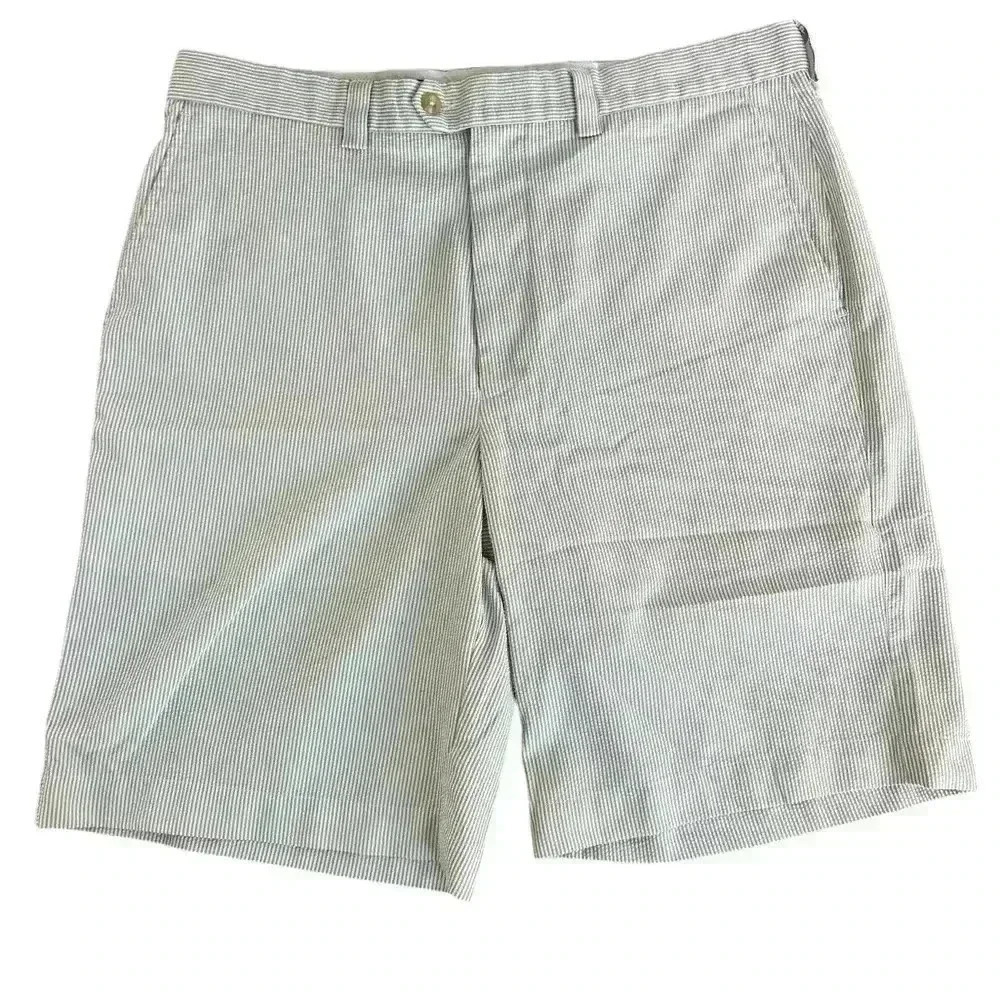 Eritage by Steve Pena Golf Shorts Mens 38 Tan White Seersucker Stripe